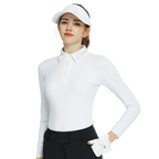 BLKTEE翻領燙鑽長袖上衣(白)