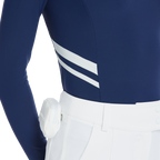 Baju berkolar, pinggang ketat, lengan panjang (biru diraja)