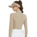 Collared, fitted waist, long-sleeved top (khaki)