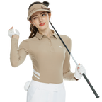 Collared, fitted waist, long-sleeved top (khaki)
