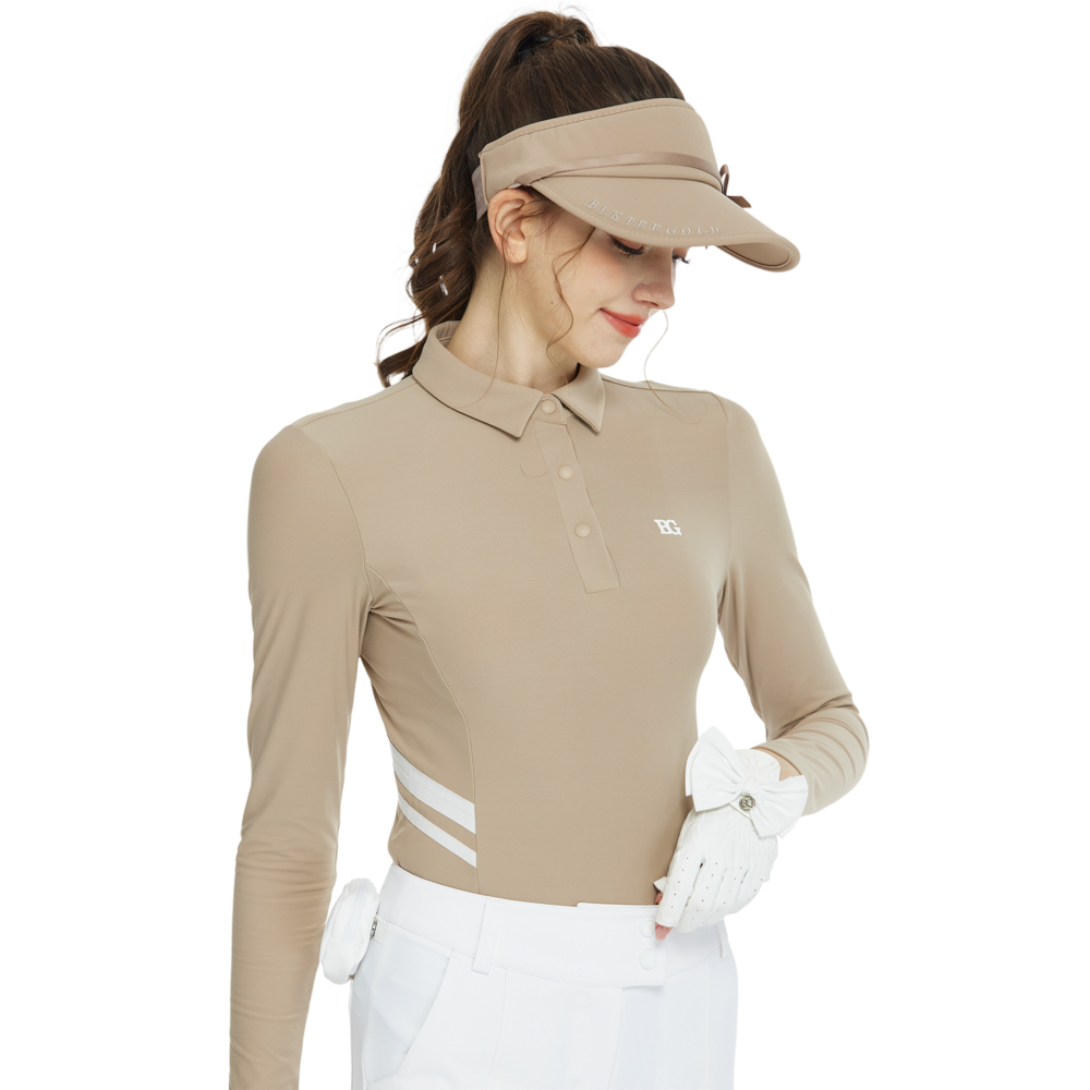 Collared, fitted waist, long-sleeved top (khaki)