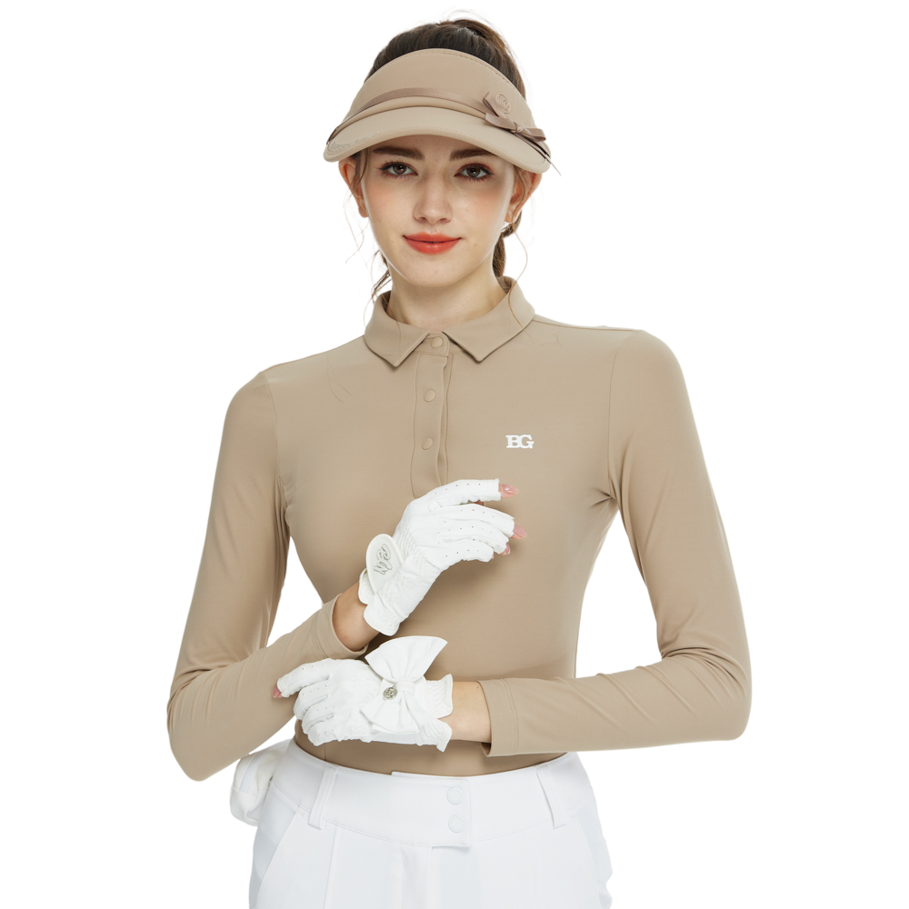 BLKTEE翻領收腰長袖上衣(卡其)