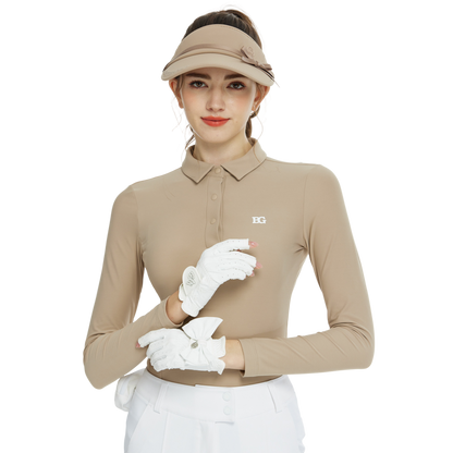 BLKTEE翻領收腰長袖上衣(卡其)