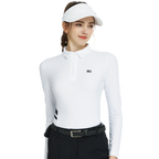 White collared, fitted waist long-sleeved top