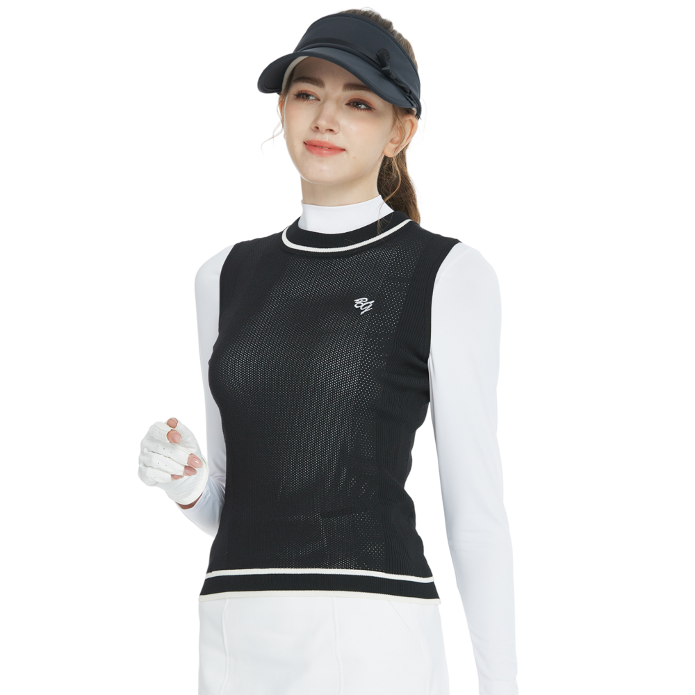 Vest leher kru rajutan golf (hitam)
