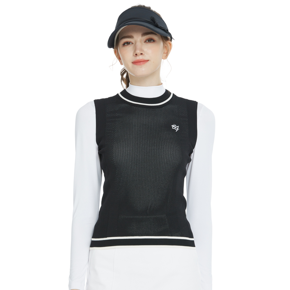 Vest leher kru rajutan golf (hitam)