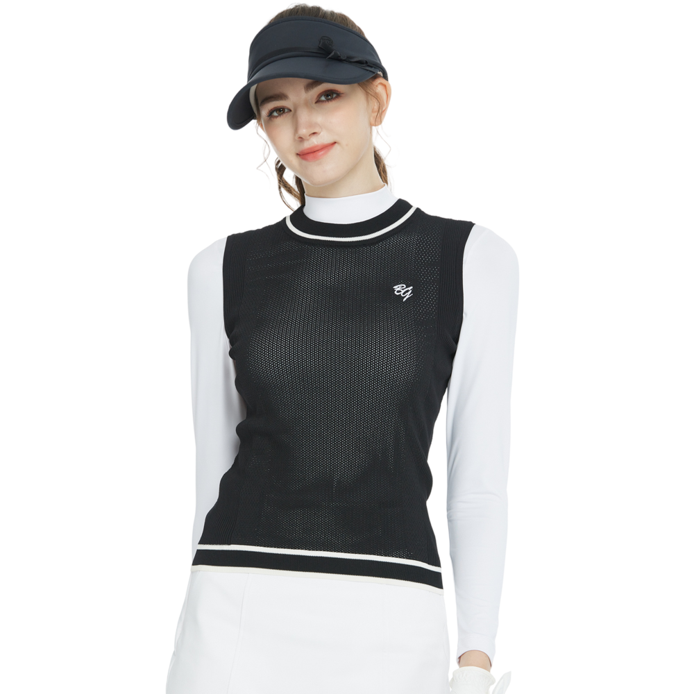 Vest leher kru rajutan golf (hitam)