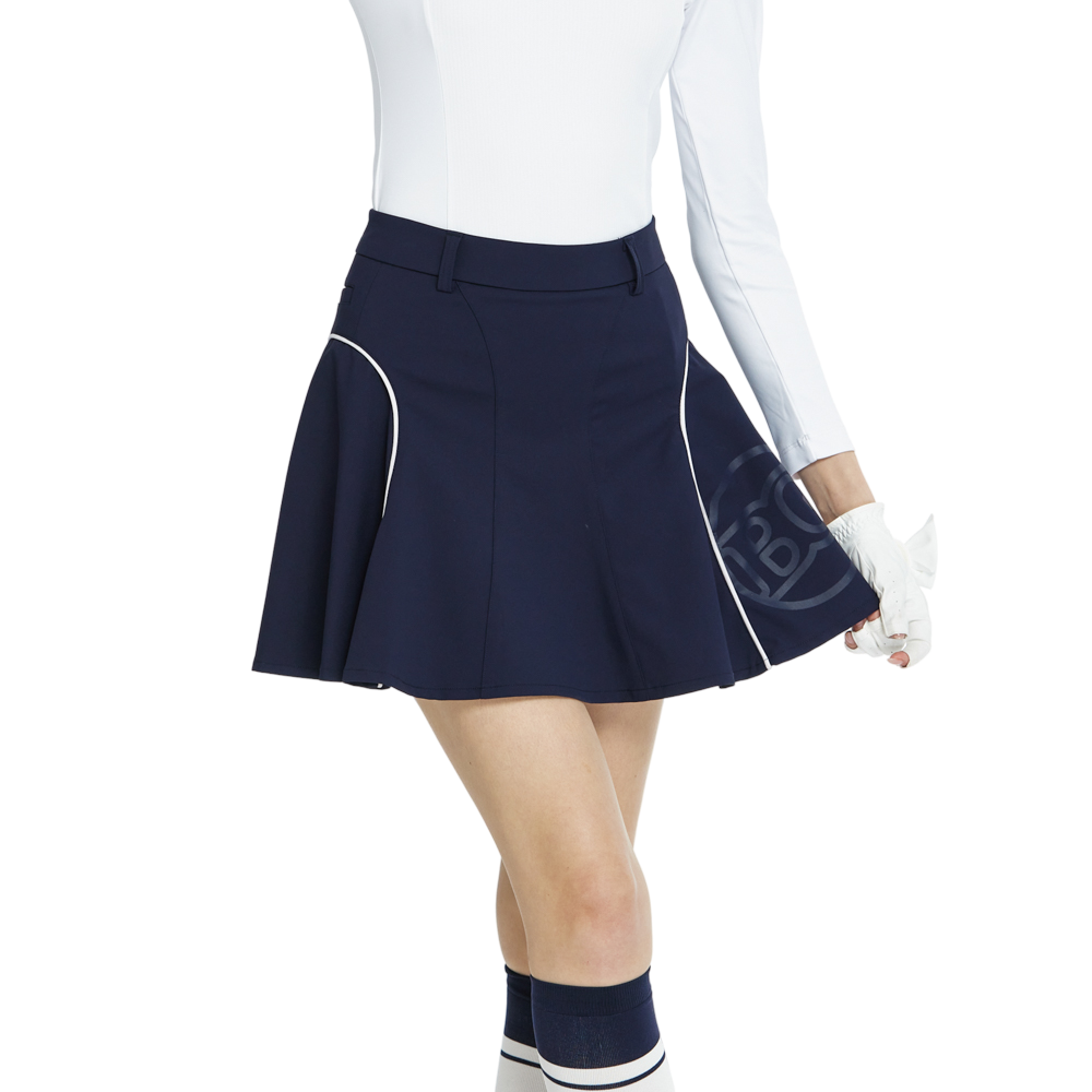 BLKTEE高腰修身花瓣短裙(寶藍)