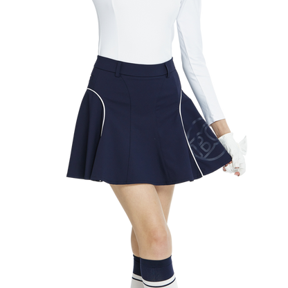 BLKTEE高腰修身花瓣短裙(寶藍)