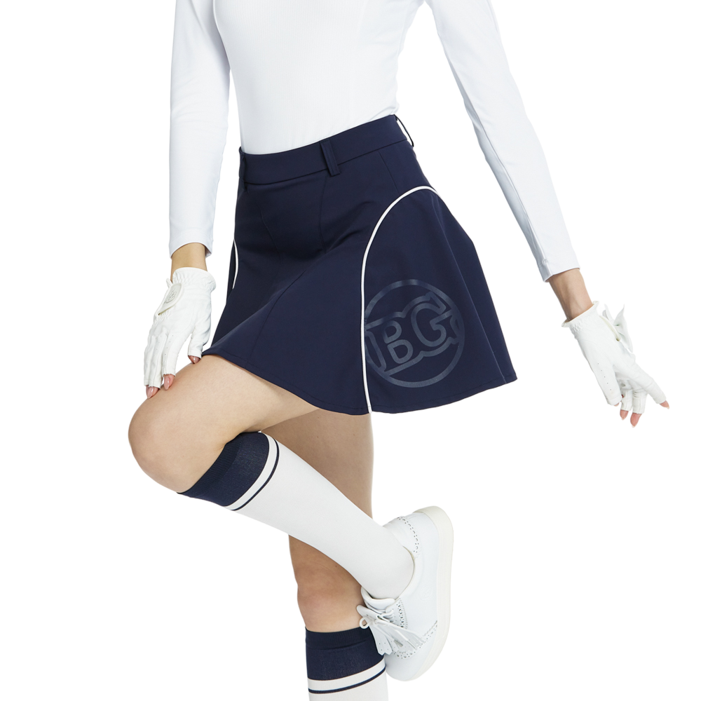 BLKTEE高腰修身花瓣短裙(寶藍)