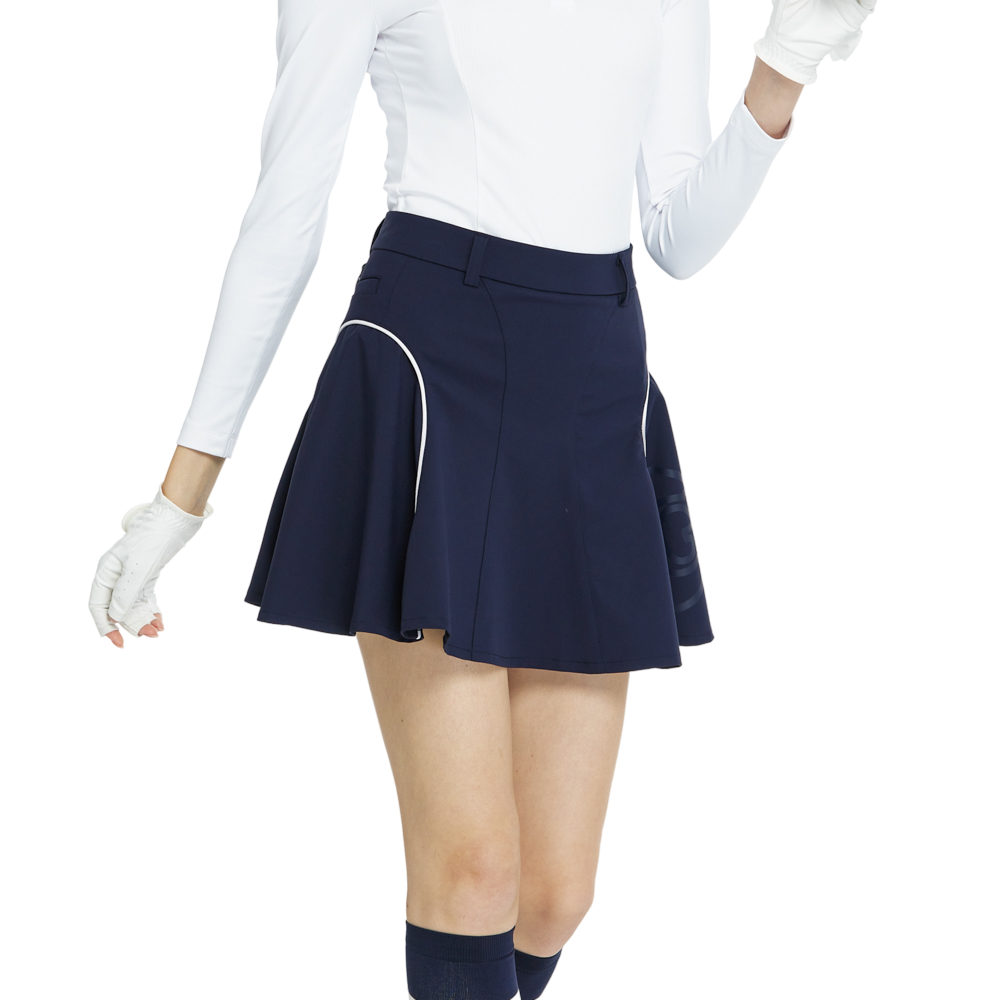 BLKTEE高腰修身花瓣短裙(寶藍)