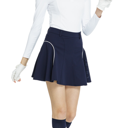 BLKTEE高腰修身花瓣短裙(寶藍)