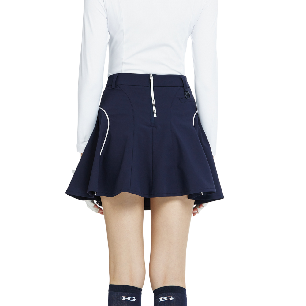 BLKTEE高腰修身花瓣短裙(寶藍)