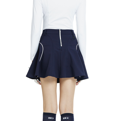 BLKTEE高腰修身花瓣短裙(寶藍)