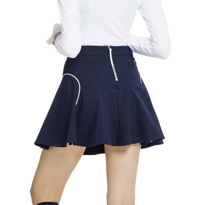 BLKTEE高腰修身花瓣短裙(寶藍)