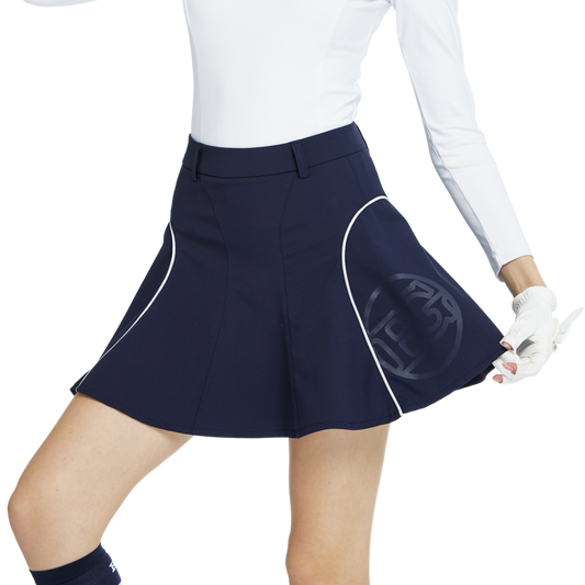 BLKTEE高腰修身花瓣短裙(寶藍)