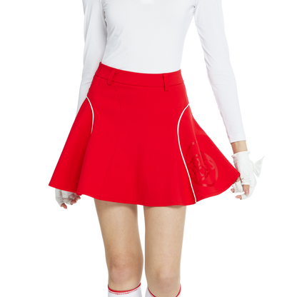 BLKTEE高腰修身花瓣短裙(紅)