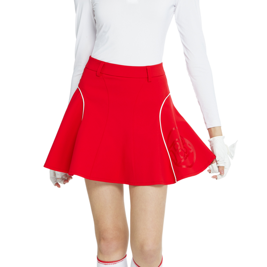 BLKTEE高腰修身花瓣短裙(紅)