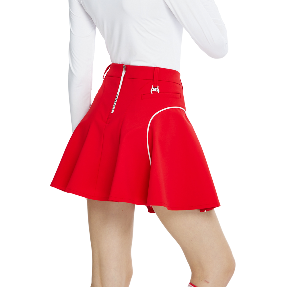 Skirt mini bercorak kelopak berpinggang tinggi dan ketat (merah)