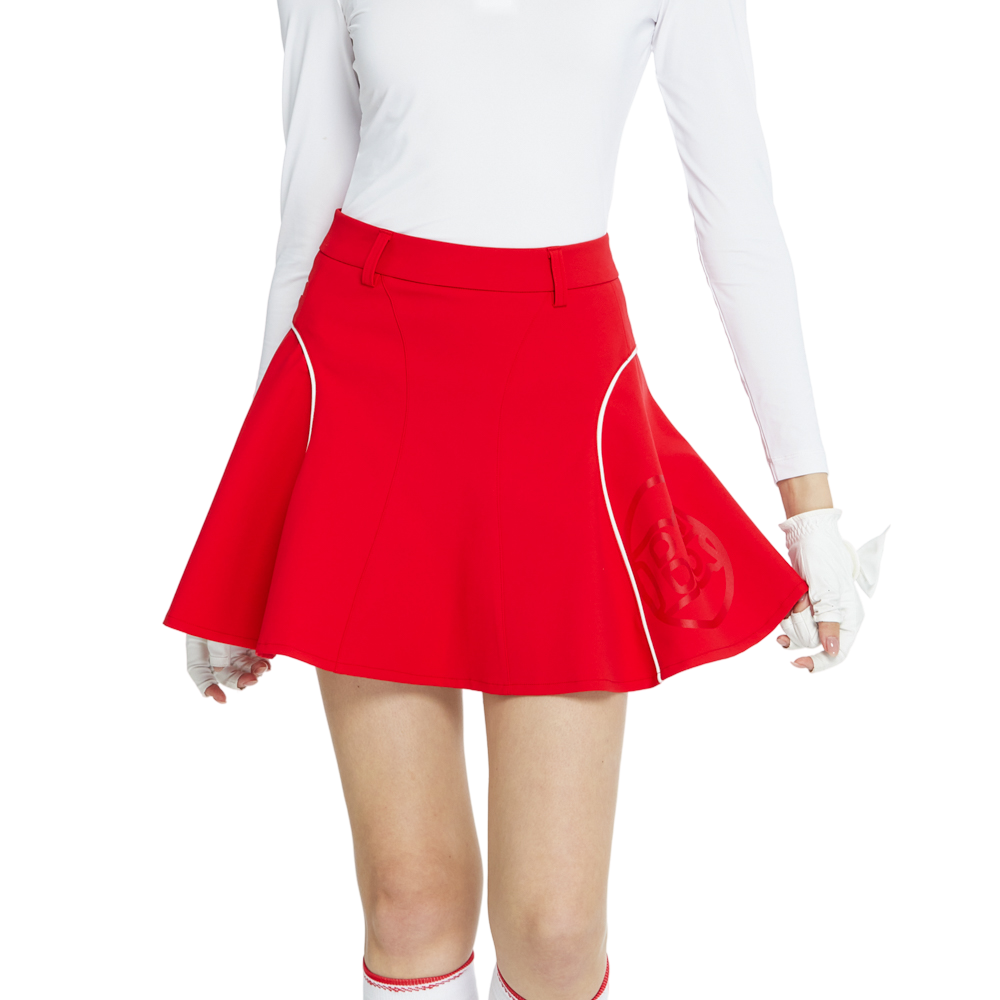 Skirt mini bercorak kelopak berpinggang tinggi dan ketat (merah)