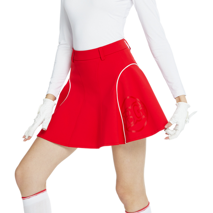 BLKTEE高腰修身花瓣短裙(紅)