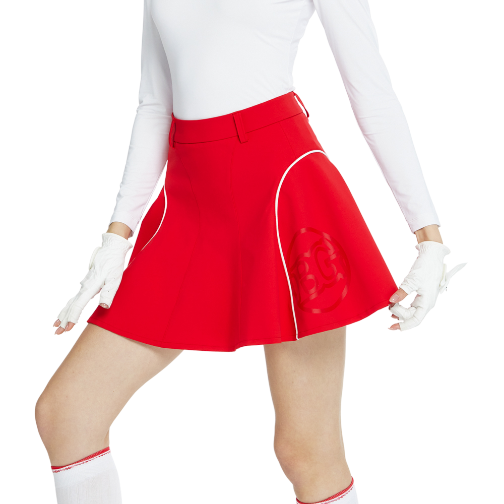 Skirt mini bercorak kelopak berpinggang tinggi dan ketat (merah)