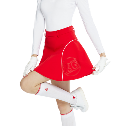 BLKTEE高腰修身花瓣短裙(紅)