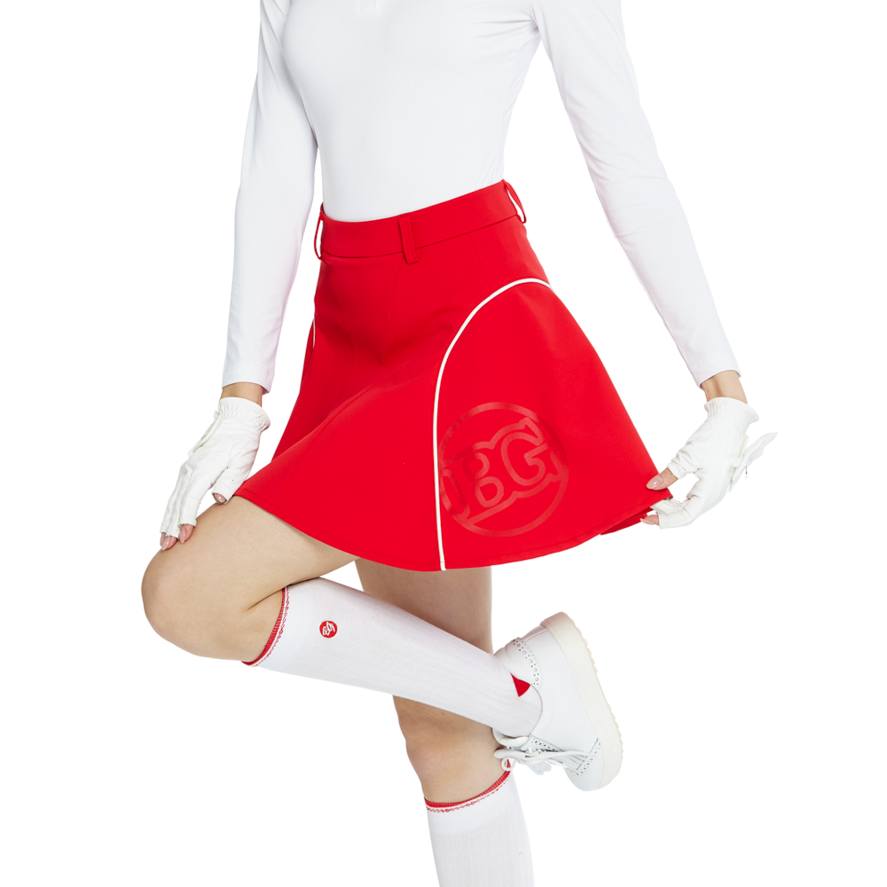 Skirt mini bercorak kelopak berpinggang tinggi dan ketat (merah)