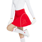 Skirt mini bercorak kelopak berpinggang tinggi dan ketat (merah)