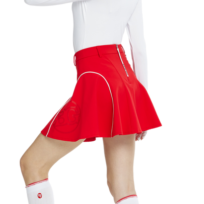 BLKTEE高腰修身花瓣短裙(紅)