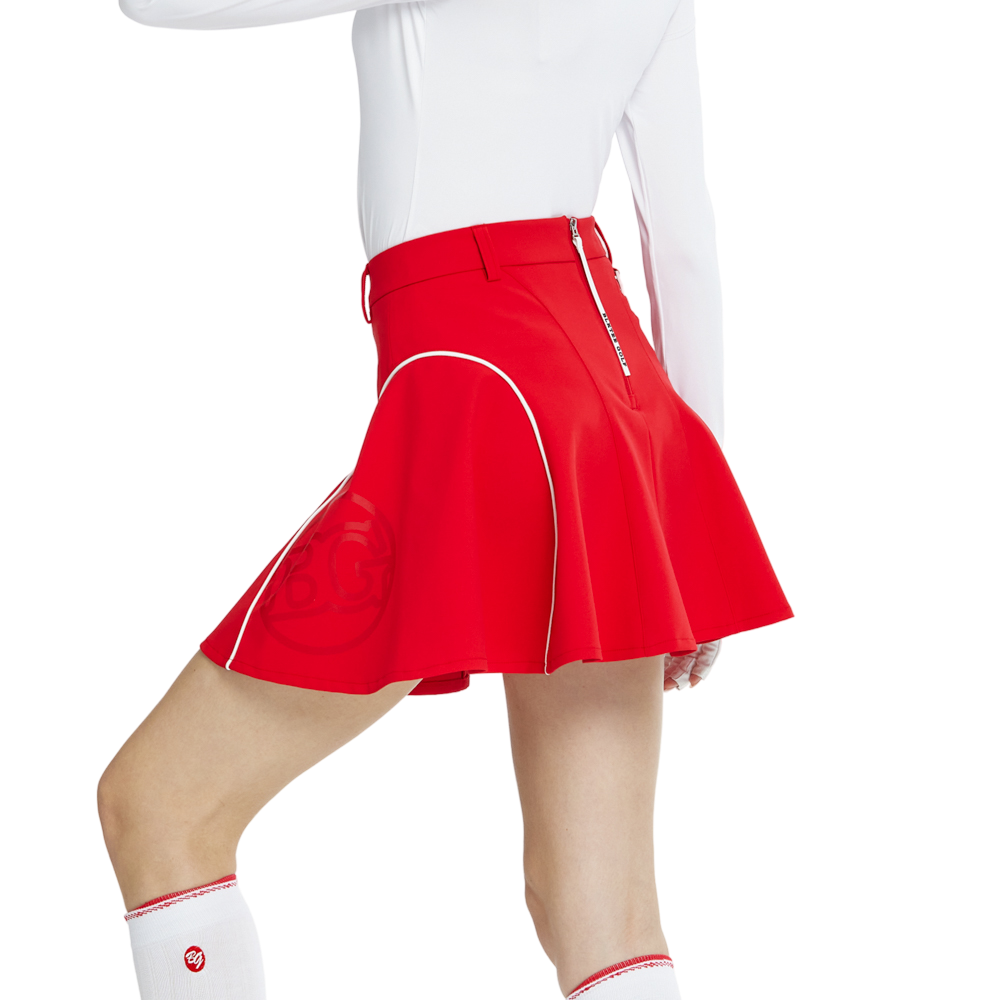 Skirt mini bercorak kelopak berpinggang tinggi dan ketat (merah)