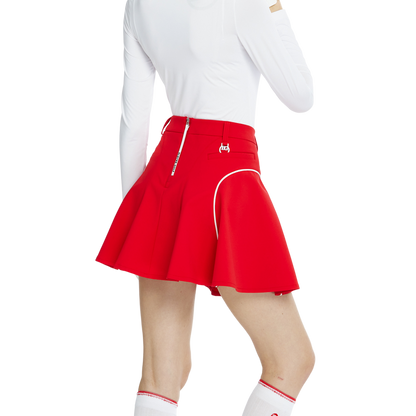 BLKTEE高腰修身花瓣短裙(紅)