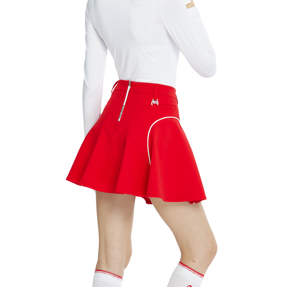 Skirt mini bercorak kelopak berpinggang tinggi dan ketat (merah)
