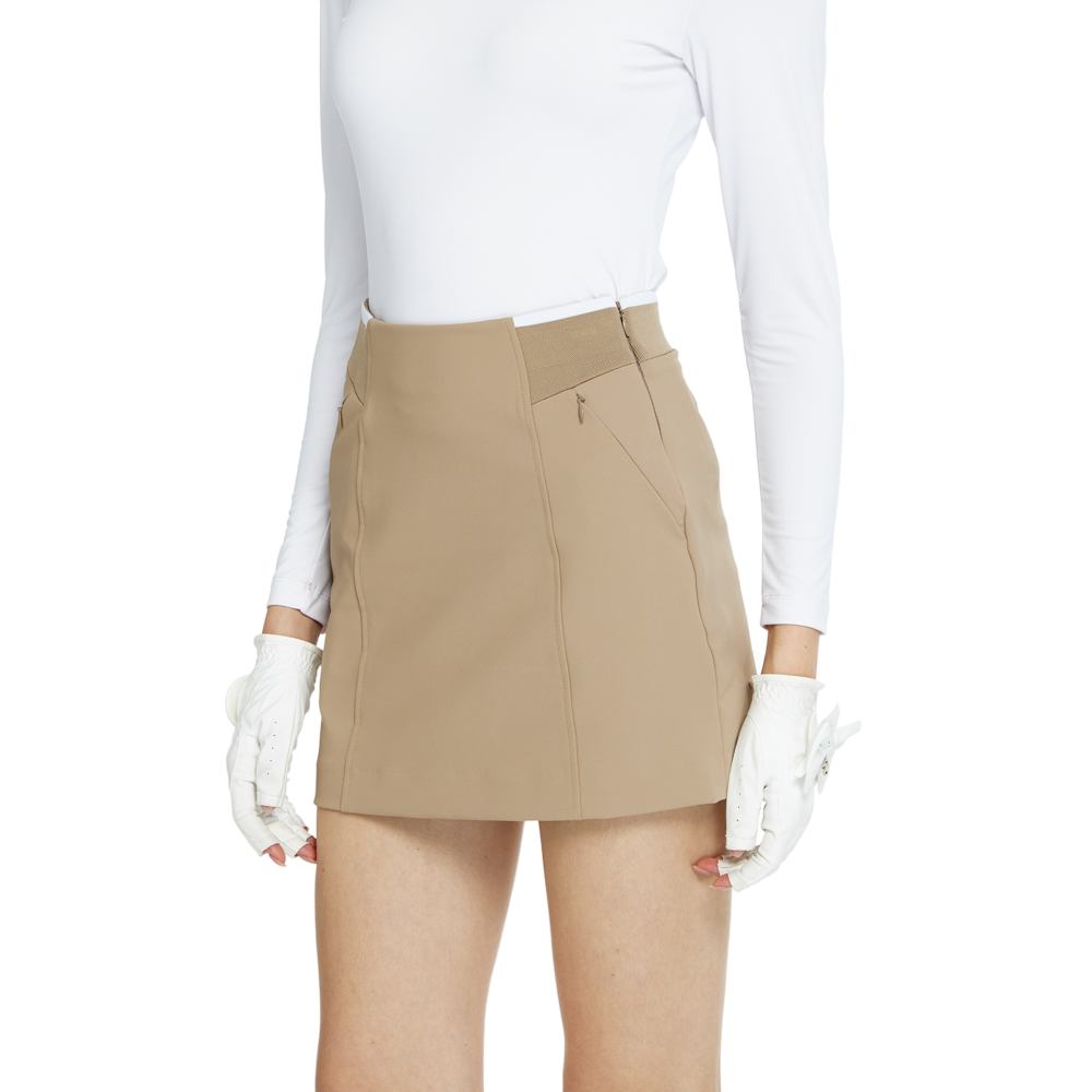 BLKTEE彈性腰圍小包臀短裙(卡其)