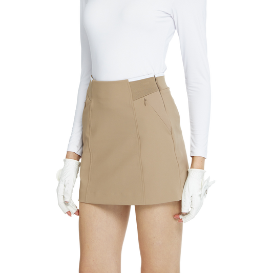 BLKTEE彈性腰圍小包臀短裙(卡其)