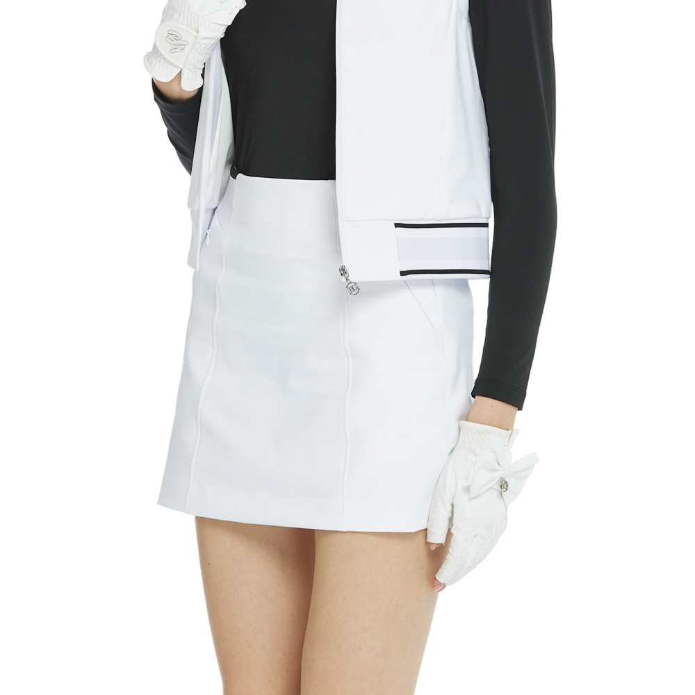 BLKTEE彈性腰圍小包臀短裙(白)