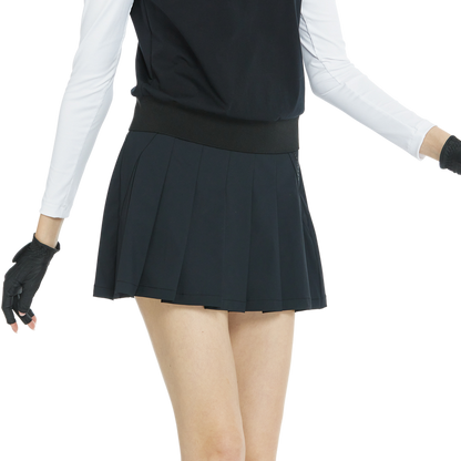 BLKTEE乾爽透氣百褶短裙(黑)