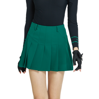 BLKTEE乾爽透氣百褶短裙(墨綠)