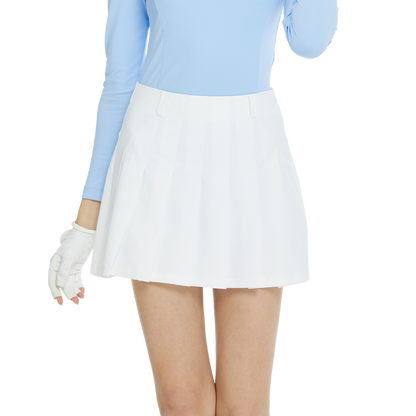 BLKTEE乾爽透氣百褶短裙(白)