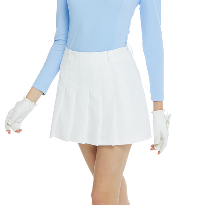 BLKTEE乾爽透氣百褶短裙(白)