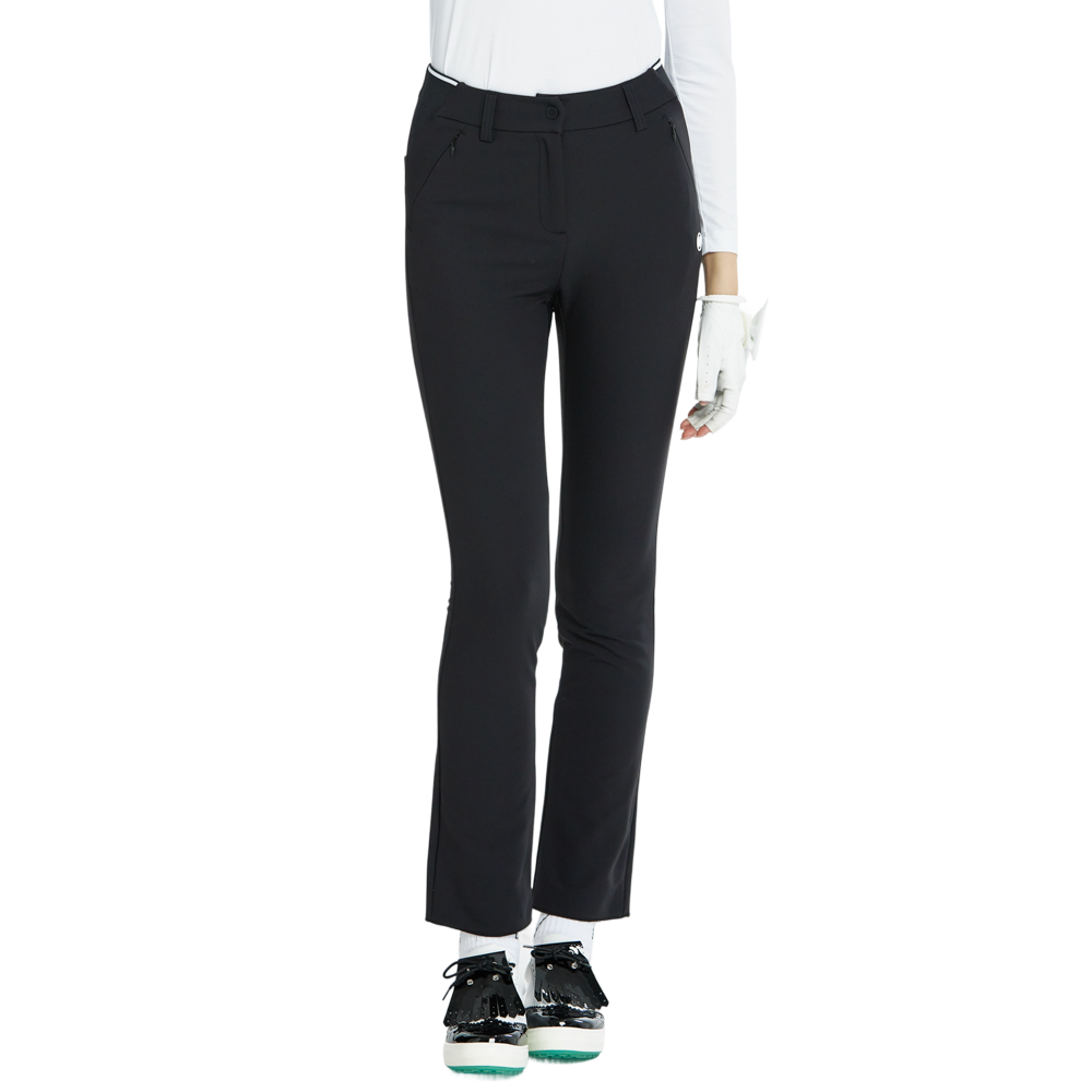 BLKTEE磨毛彈性腰直筒長褲(黑)