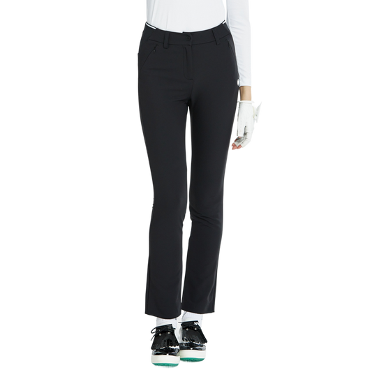 BLKTEE磨毛彈性腰直筒長褲(黑)