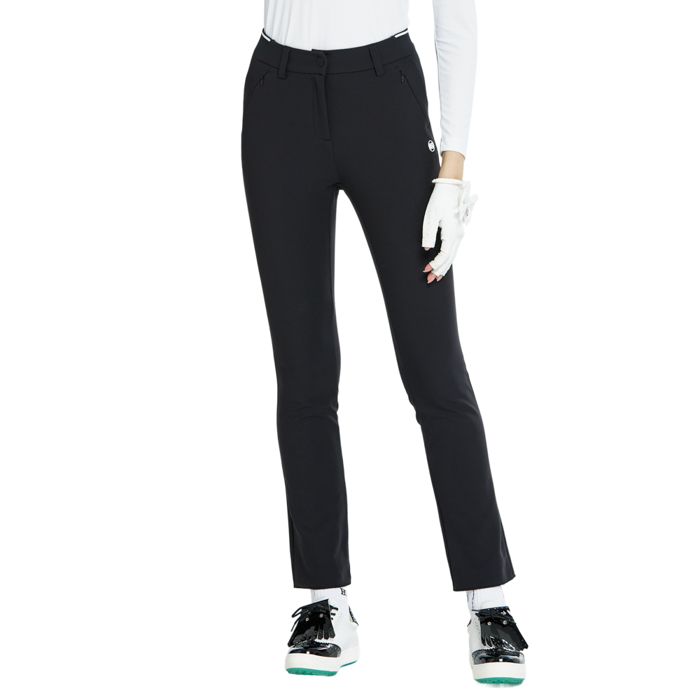 BLKTEE磨毛彈性腰直筒長褲(黑)