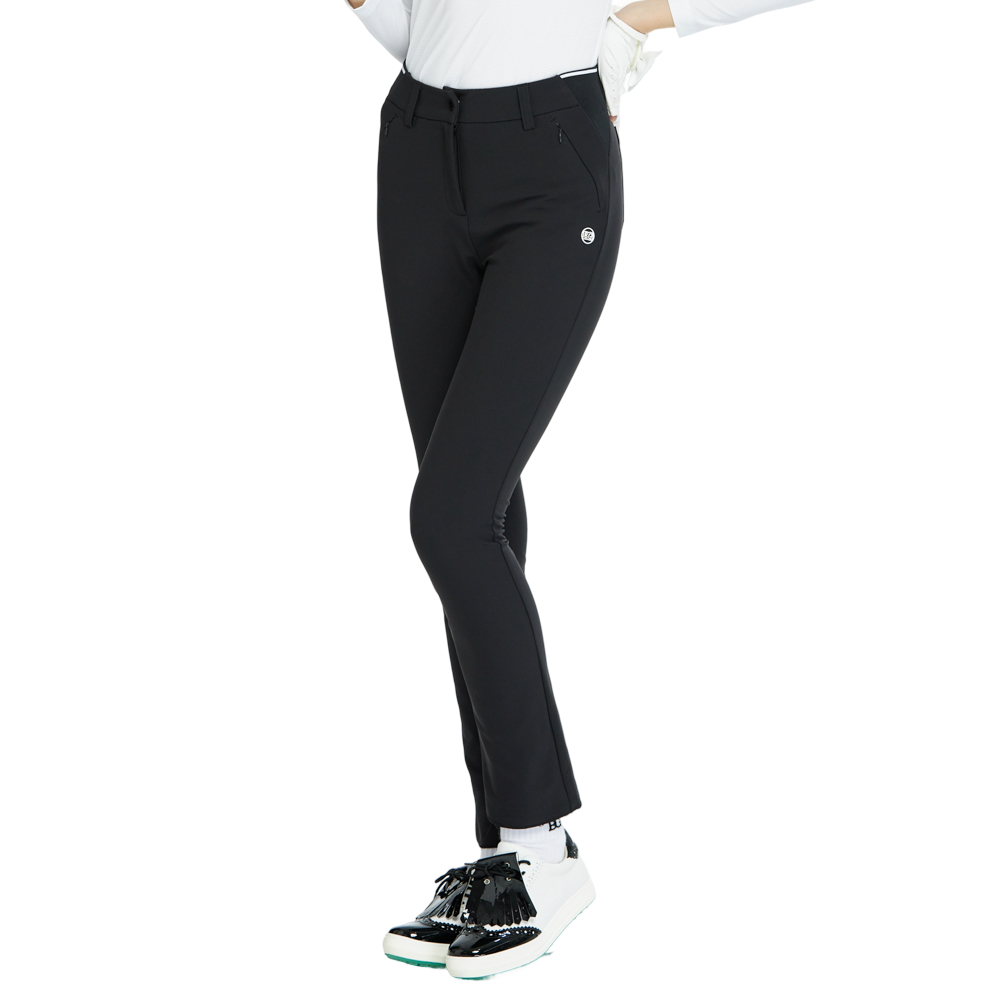 BLKTEE磨毛彈性腰直筒長褲(黑)