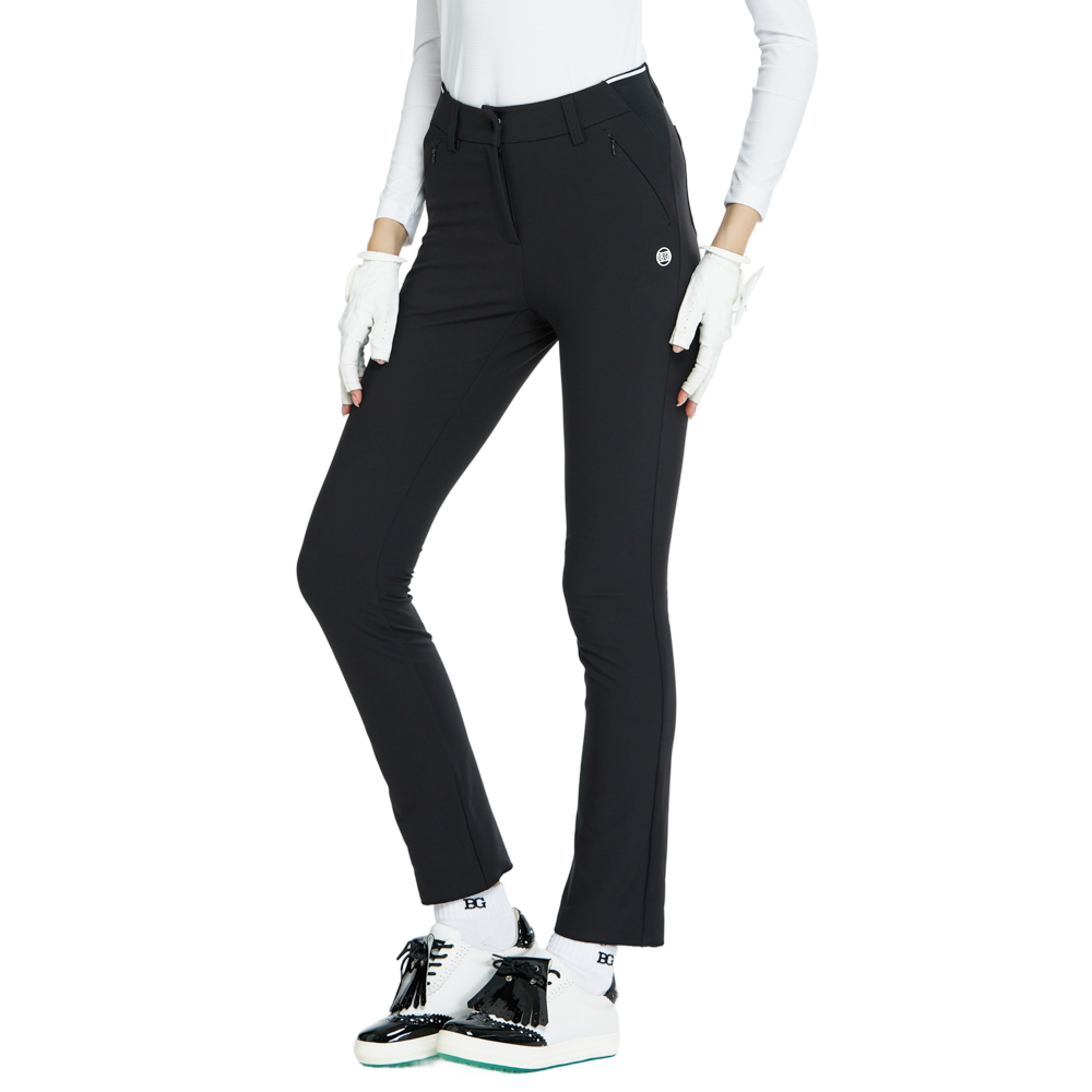 BLKTEE磨毛彈性腰直筒長褲(黑)