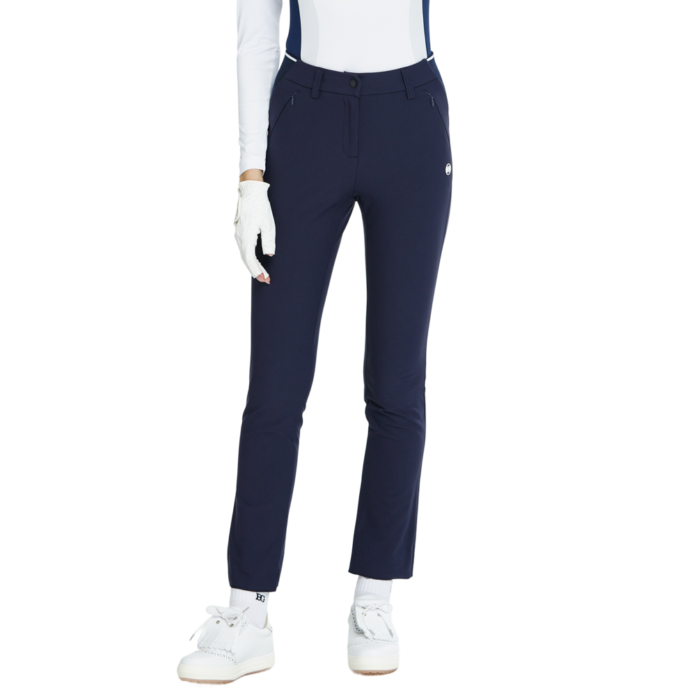 BLKTEE磨毛彈性腰直筒長褲(寶藍)