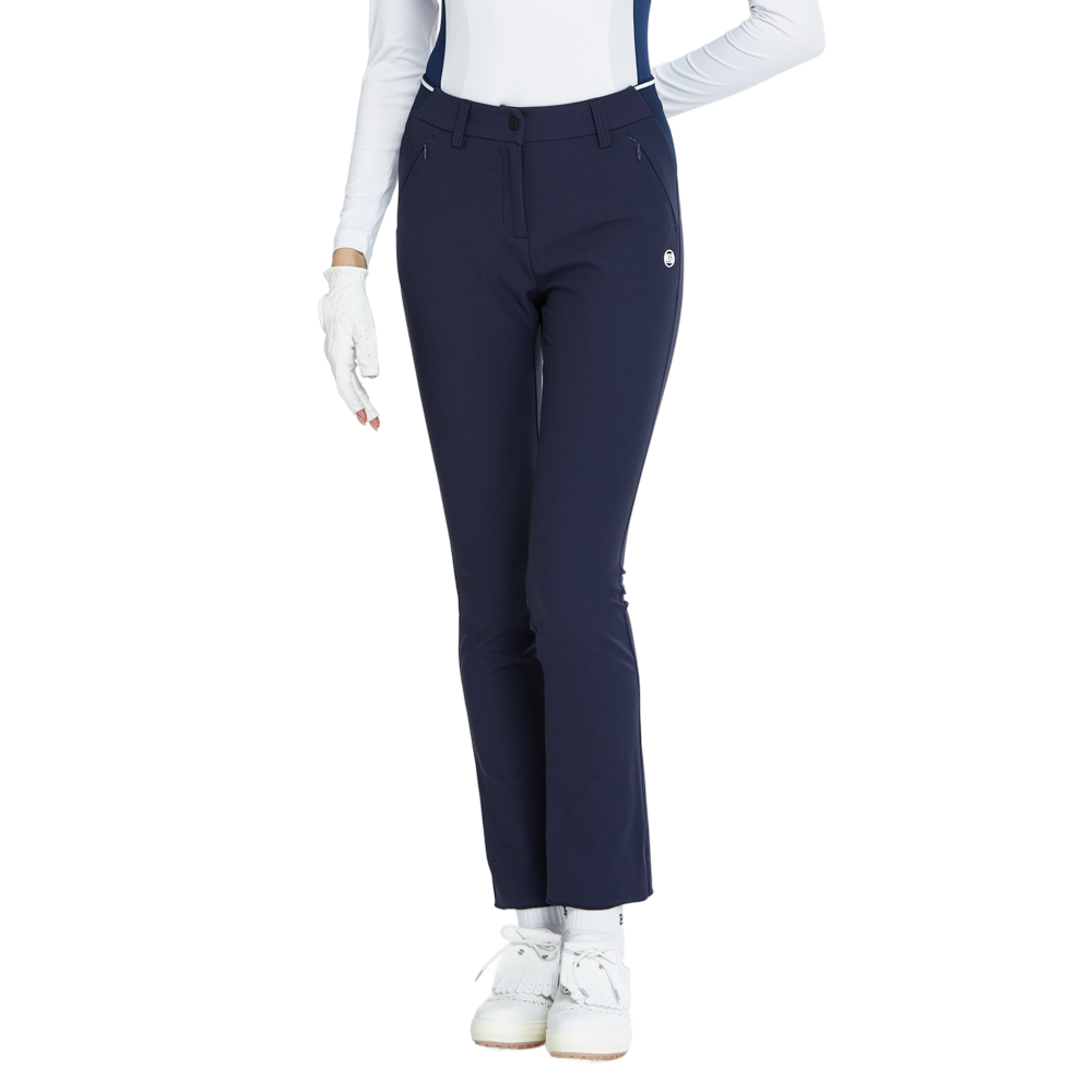 BLKTEE磨毛彈性腰直筒長褲(寶藍)