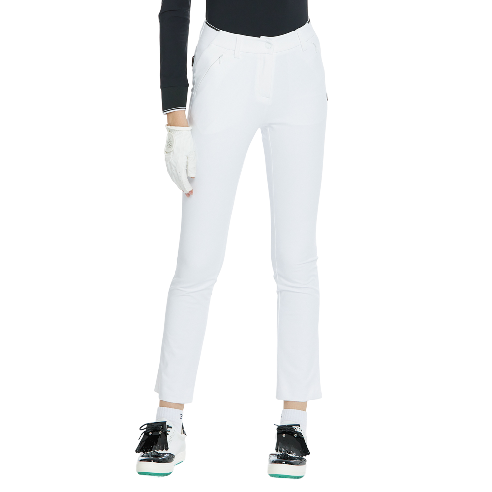 BLKTEE磨毛彈性腰直筒長褲(白)