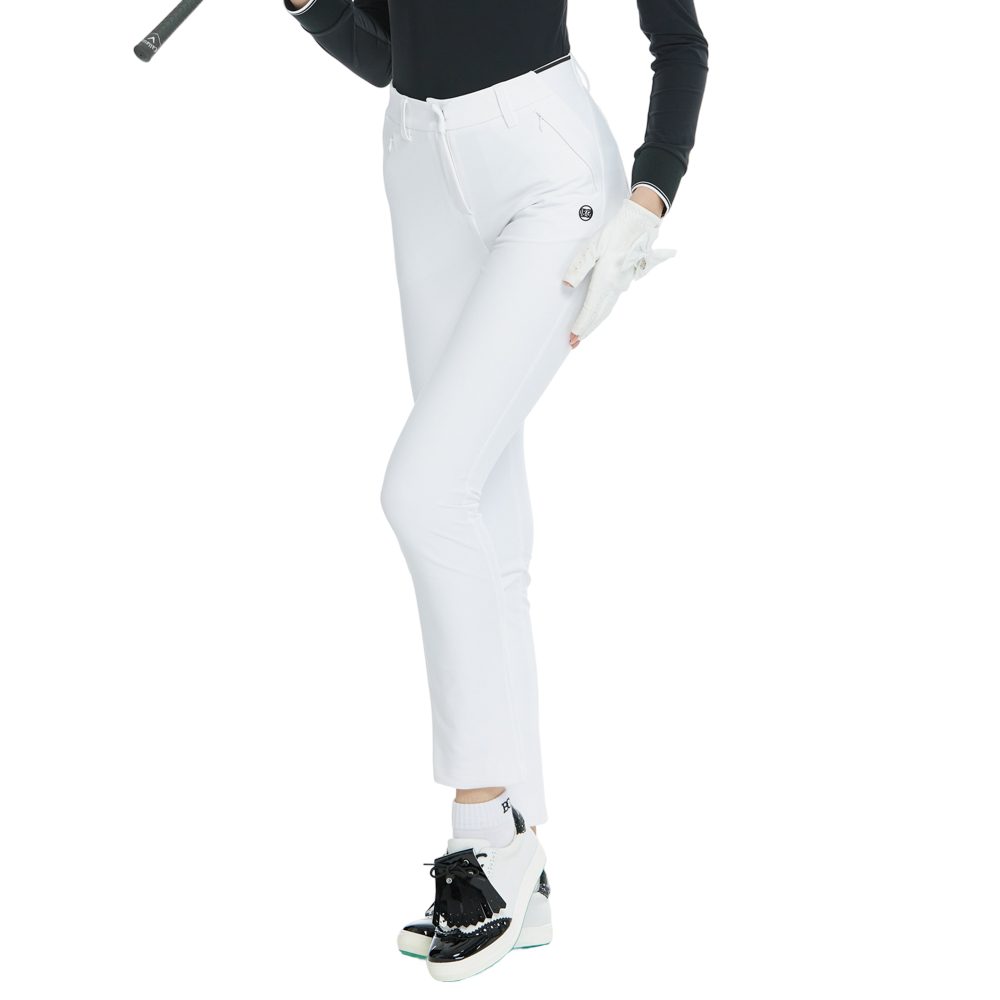 BLKTEE磨毛彈性腰直筒長褲(白)