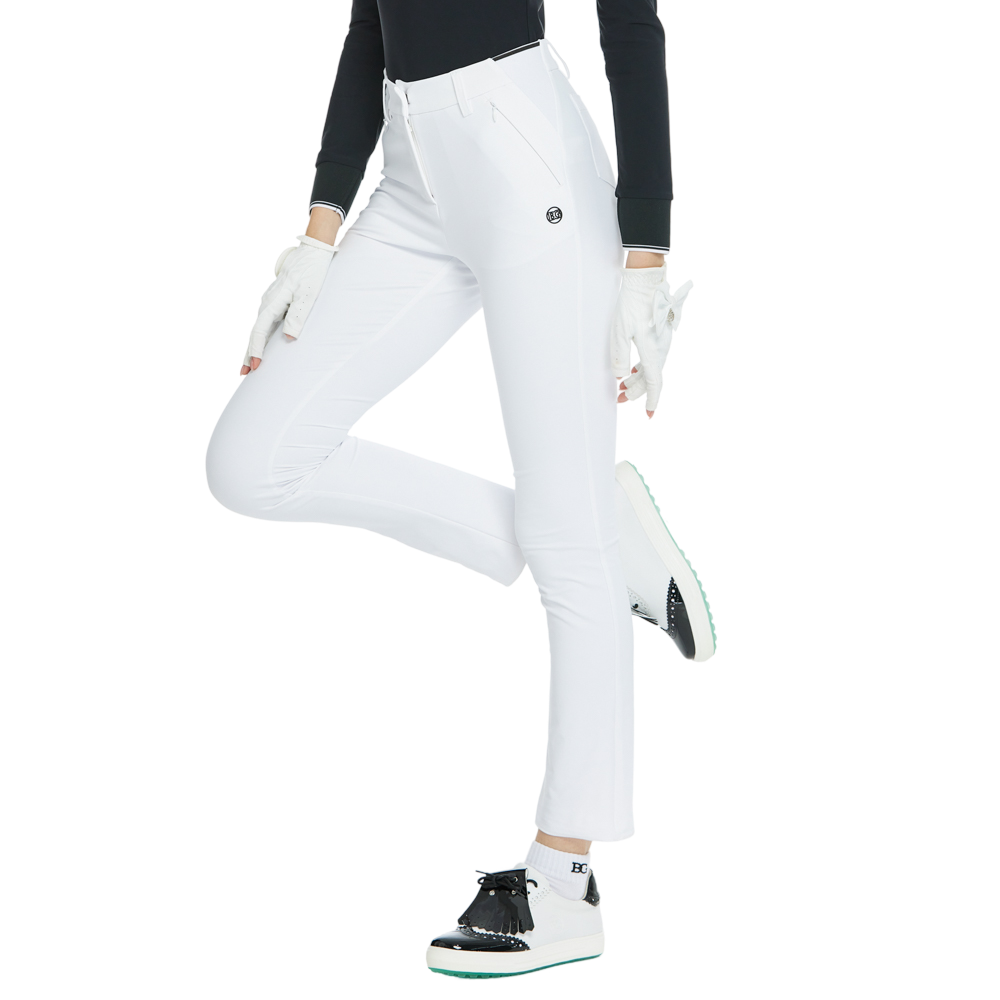 BLKTEE磨毛彈性腰直筒長褲(白)